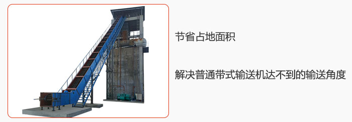 節(jié)省占地面積，解決普通帶式輸送機(jī)達(dá)不到的輸送角度。
